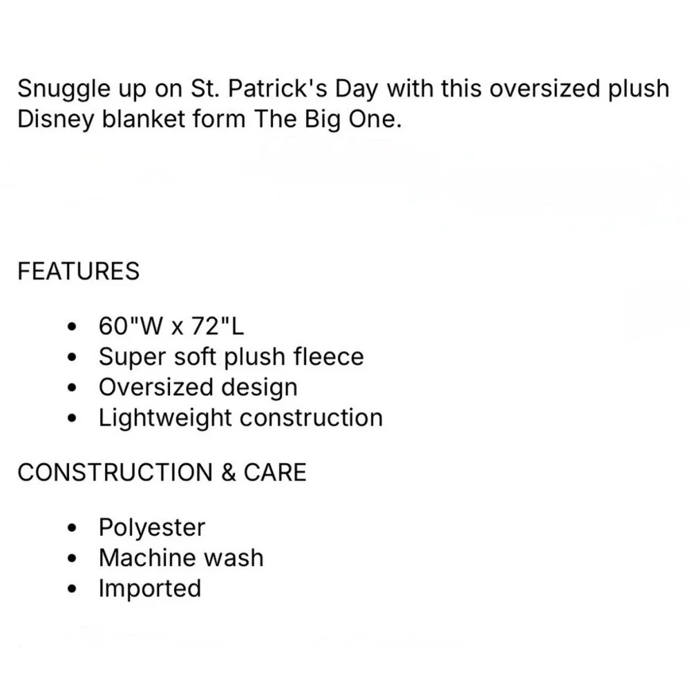 Disney Stitch St Patricks Day Plush Throw Blanket The Big One 60x72 Shamrock